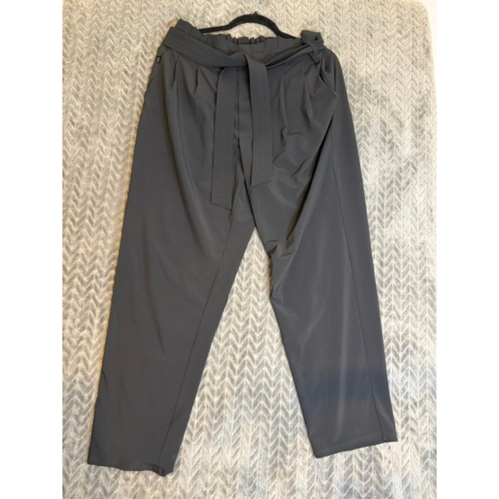Athleta Skyline Pant II Dark Gray Waist Tie Belt Straight Leg Pants 12 0050